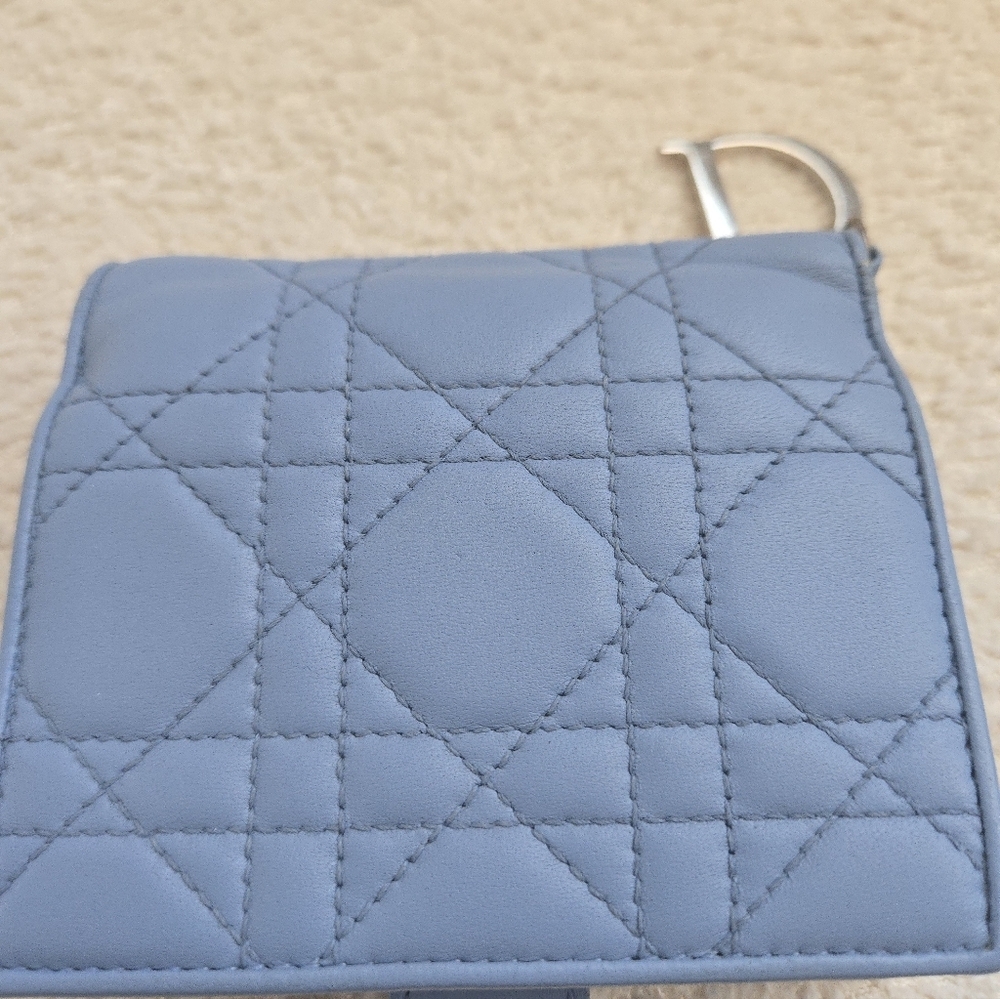 Christian Dior Cannage Lady Dior Eden Leather Wallet Blue - Picture 14 of 16